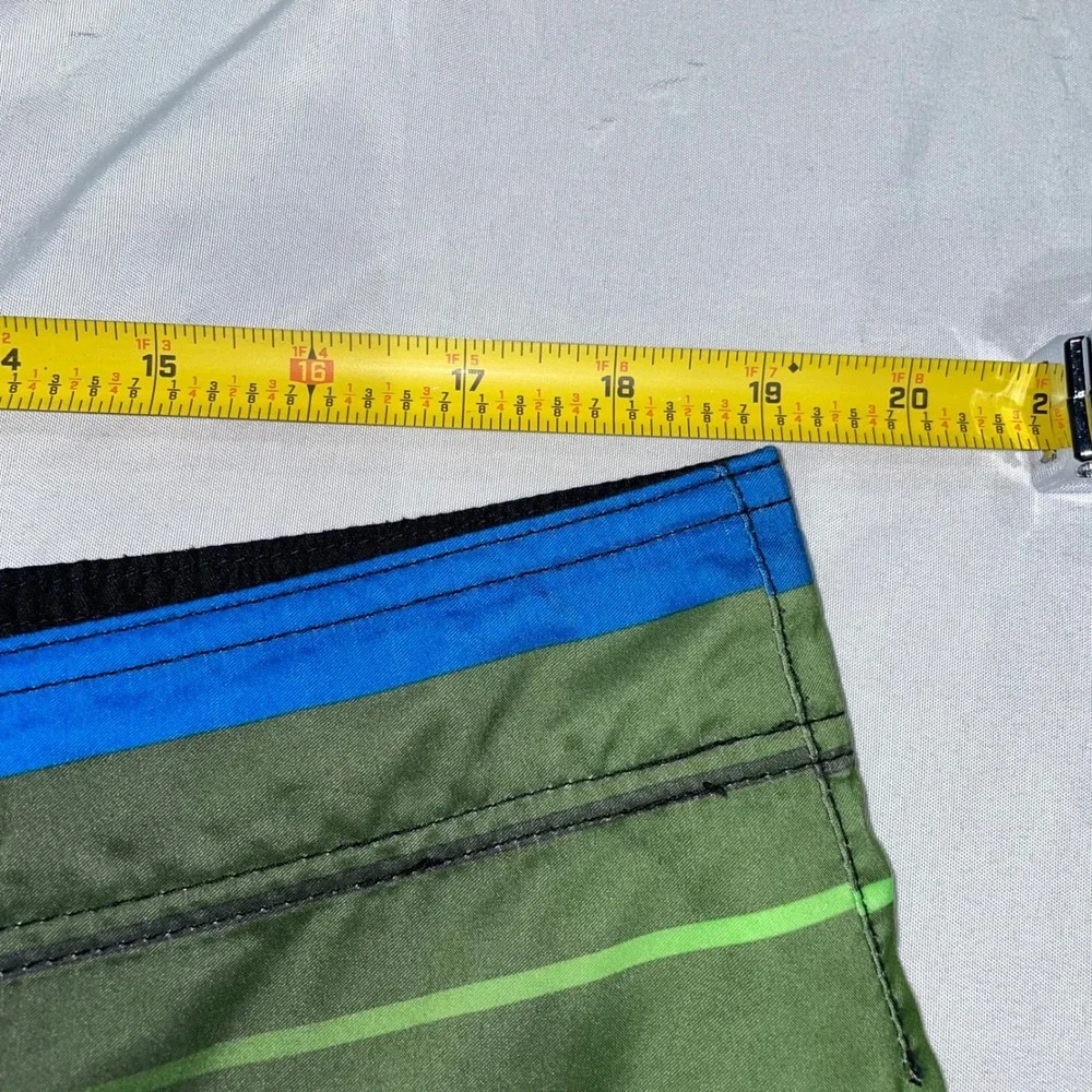 Hurley Mens Board Shorts Size 38 Green Blue Striped Swim Trunks